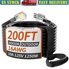 200ft Heavy Duty Extension Cord 16AWG Waterproof Flexible Outdoor Power Cable US