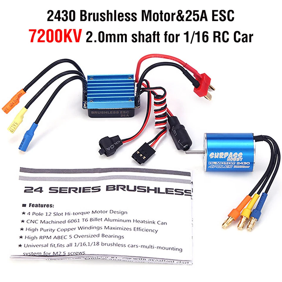 2430 8200/5800/7200KV Motor &25A ESC for 1/18 1/16 HSP HPI Tamiya RC On-road Car - Image 4 of 4