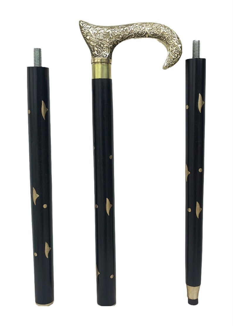 Victorian solid brass head Handle black Innlay fo… - image 3