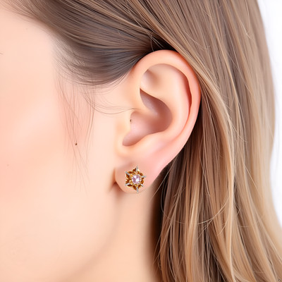 14K massiver Gold Rosa Zirkon Speichen Ohrring, natürliche 2,4 mm Rosa Zirkone