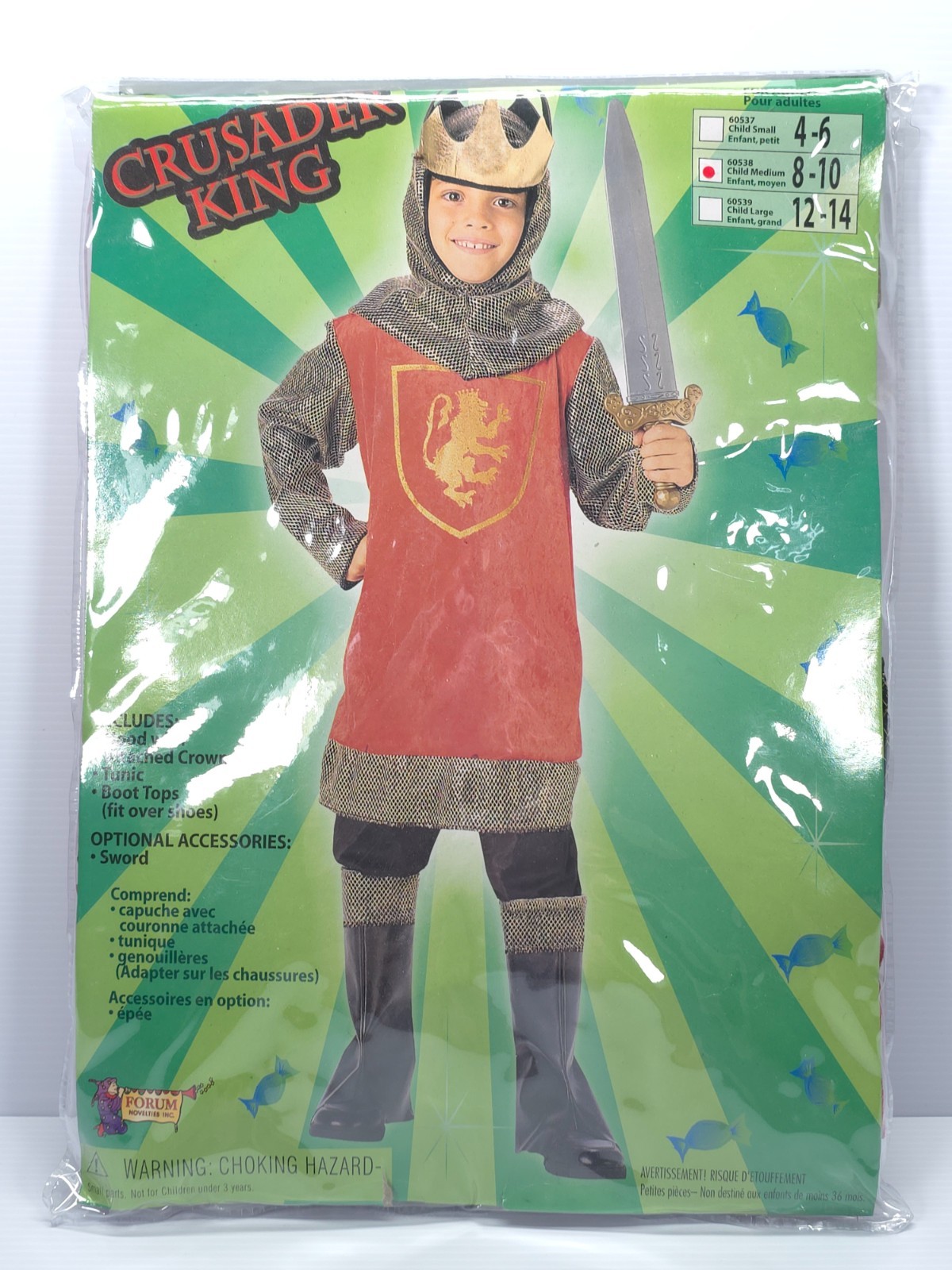 Crusader King Knight Costume Kids Medium 8-10 NWT Hood Tunic-image