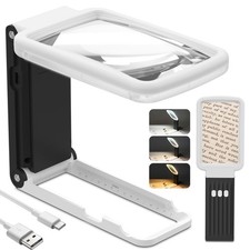 10X Magnifying Glass with Light and Stand, Real Glass Lens, Rechargeable Fold...