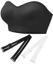 PRETTYWELL Strapless Padded Bandeau Bra Wireless Comfort Black Size L