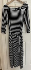 Talbots Knit Striped Maxi Dress Nautical XL Navy Tie Waist Comfort Resort