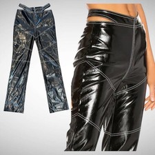 I.AM.GIA Paris Shiny Patent Faux Leather Black Biker Jeans Chaps Cutout Pants L