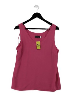 Neuwertiges Samt Damen T-Shirt UK 12 rosa 100% Polyester ärmellos V-Ausschnitt Basic