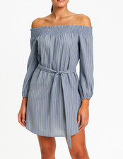 NWT Express Striped Off-the-Shoulder Cotton Blend Dress US Size S Blue/White