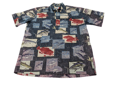 Reyn Spooner Hawaii Shirt / Poloshirt Fische Kurzarm Gr. S Blau