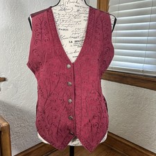 Vintage 80  s 90  s Jane Ashley Burgundy Leather Satin Snap Front Vest Size S