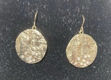 Pierced Earrings, Dangle, Rhinestone Star Constellation Gold Tone Disc 1.25 Inch