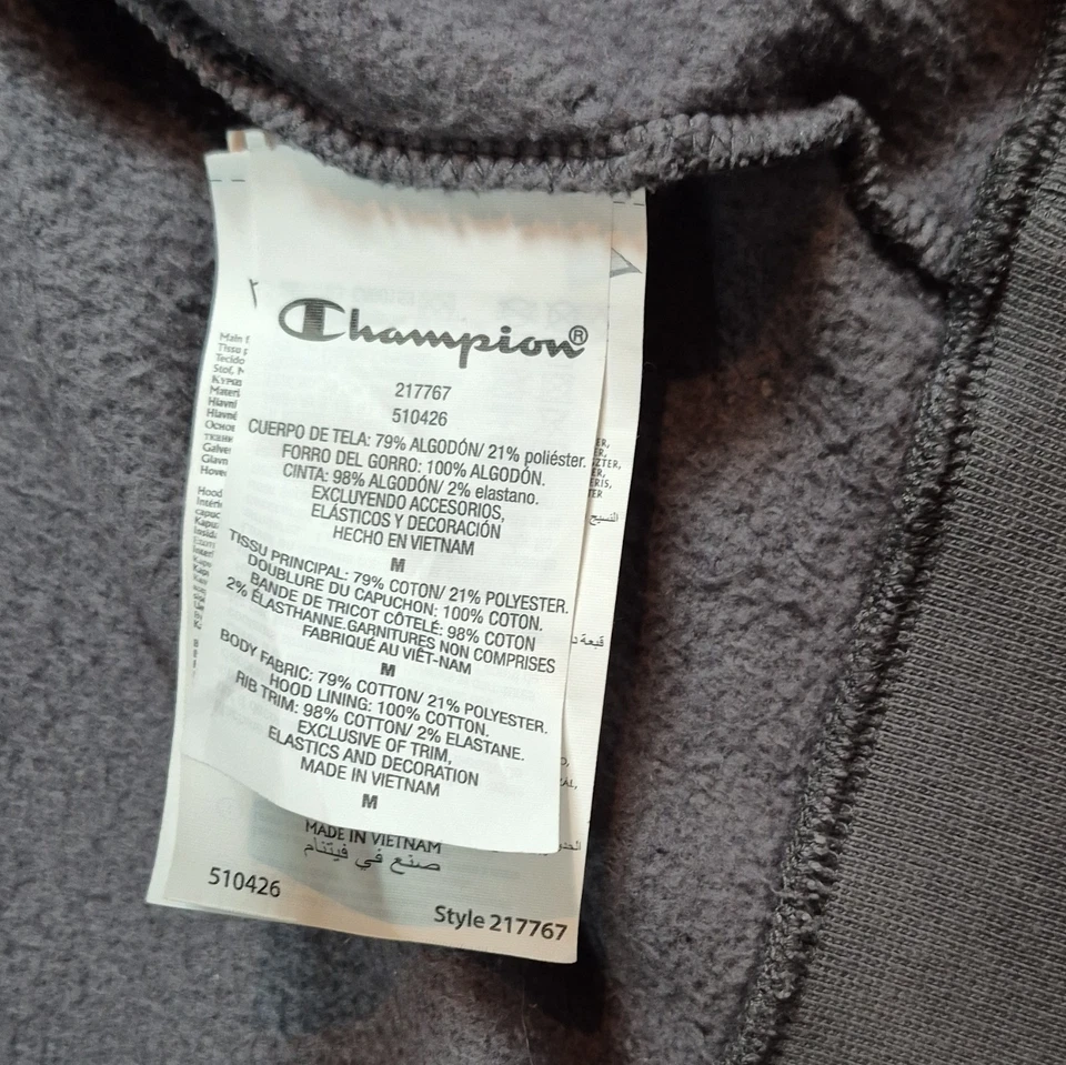 Champion Grey/Black Full Zip Hooded Fleece Logo Colourblock Hoodie Men’s M, photo 3 of 5
