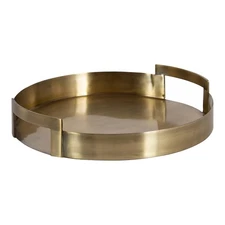 Myo Transitional Metal Round Tray, 15 x 15, Brass, Modern Glam Circular Decor...