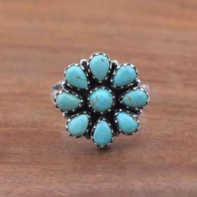 925 Sterling Silver Turquoise Cluster Ring Southwest Vintage, Handmade rings