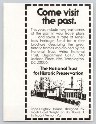 National Trust Historic Homes Frank Lloyd Wright Pope-Leighey 1977 Print Ad
