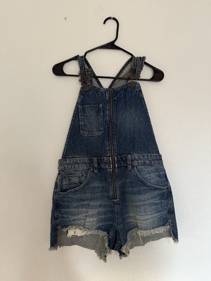 NWOT Free People We The Free Sunkissed Denim Overalls Size 6 or M Shorts Zipper