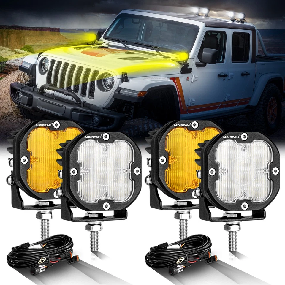 4x AUXBEAM 3" inch LED Pods Work Light Bar Amber & White DRL for Ford F150 F250 Foto 2 de 4
