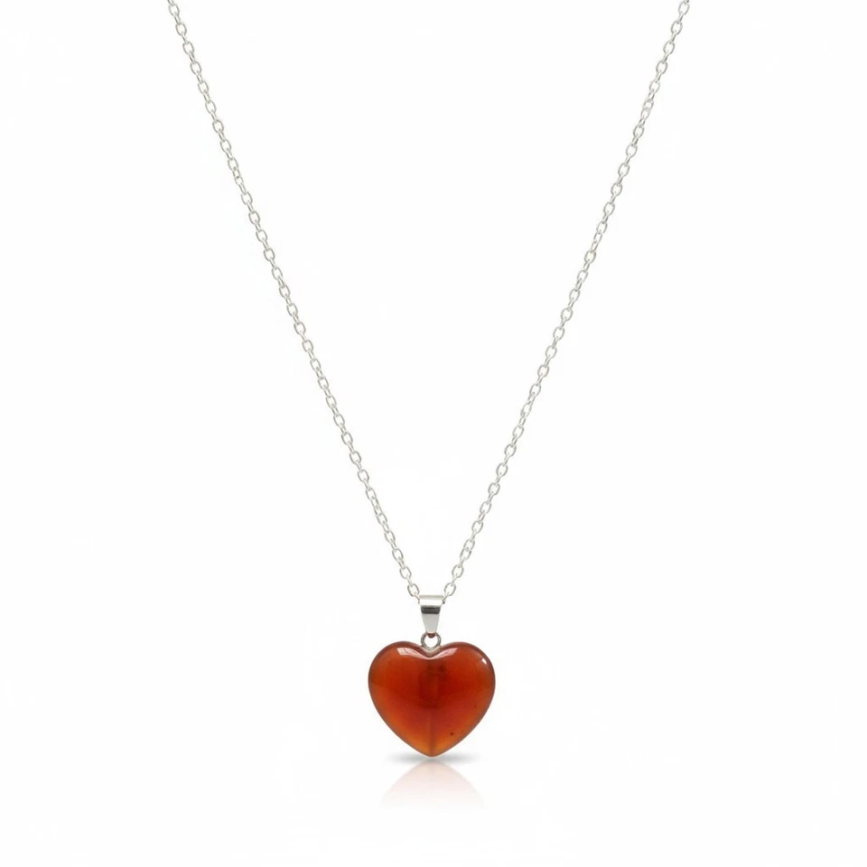 COLLANA DONNA ARGENTO 925 RODIATO CON CUORE IN AGATA ROSSA PIETRA DURA NATURALE - Immagine 3 di 4