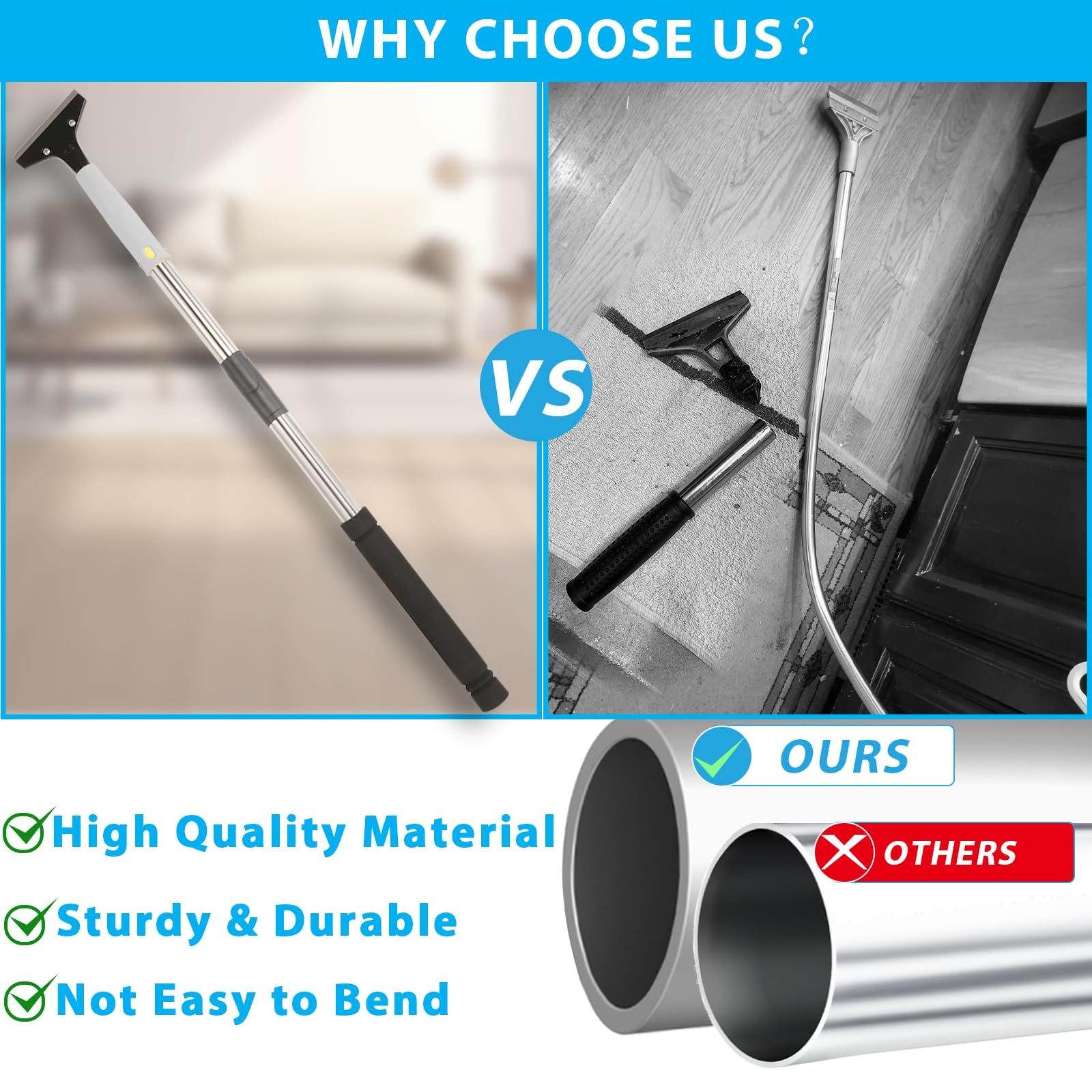 Floor Scraper, 31" to 61" Scraper Tool Long Handle with 4-inch Razor Blade St...