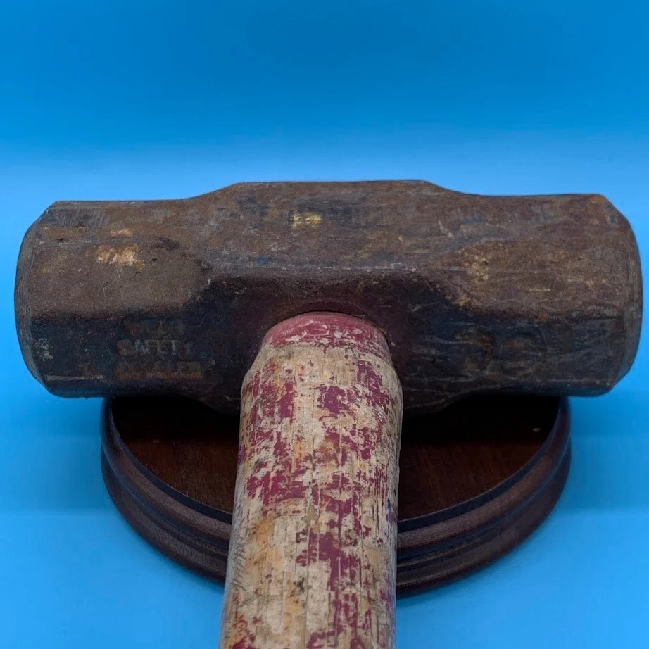 Martillo de trineo vintage de plomada de 4 lb mango de madera rojo original Foto 3 de 4