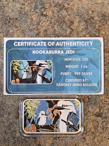 Fantasy Mind Bullion Kookaburra Jedi 1 oz Colorized Silver Bar MINTAGE OF 250