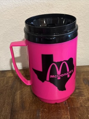 1- 1990 McDonald's Thermo Pink  Insulated Travel Tumbler Mug Refill Cup 90s TX