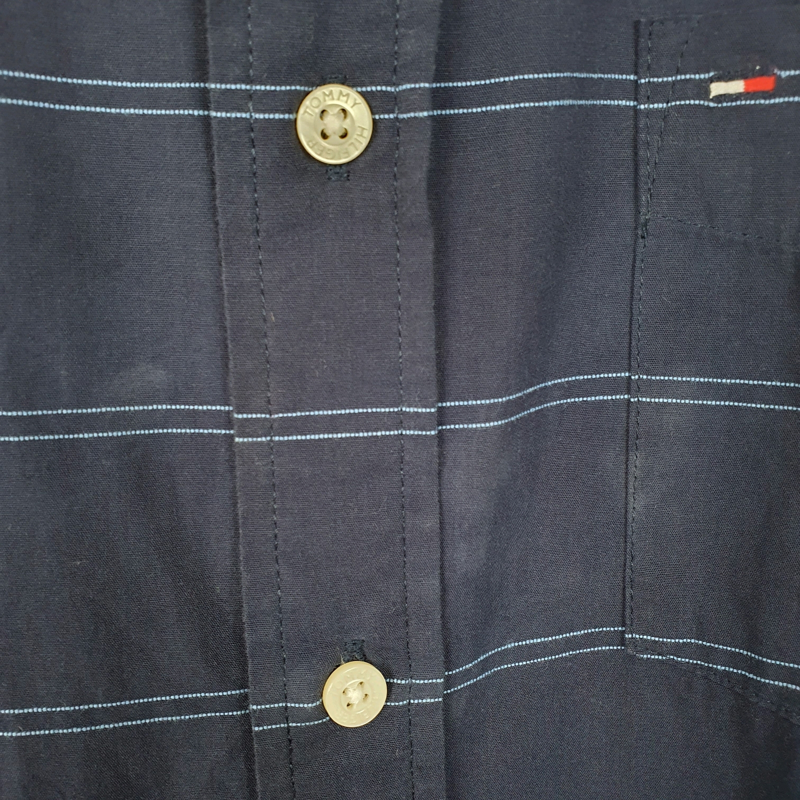 TOMMY HILFIGER Navy Striped Shirt Long Sleeve Casual Mens L image 4