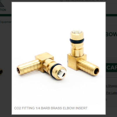 CO2 FITTING 1/4 BARB BRASS ELBOW INSERT #1521-000, (1) One