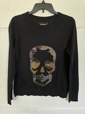 ZADIG  VOLTAIRE SKULL SWEATER GOLD  SILVER WOMENS S SMALL BLACK NEW