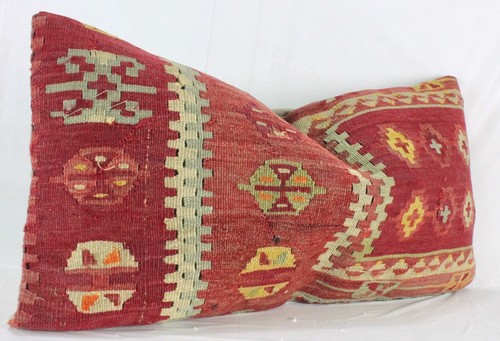 Funda de almohada lumbar Kilim turco decorativa roja 12x24 cojín de sofá Kilim rojo