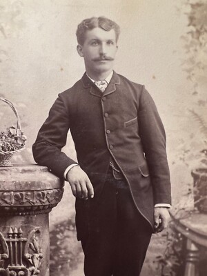 Vtg Victorian Cabinet Card Warren Dapper Man Mustache Lowell MA 185-89