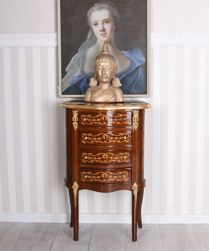 Retro Kommode Nachtkommode Barock Nachtschrank Nachttisch Nachtkonsole Intarsien - Bild 3 von 4