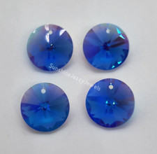 4pc Swarovski Crystal Sapphire AB 12mm Rivoli 6200 Pendants; Top Drilled