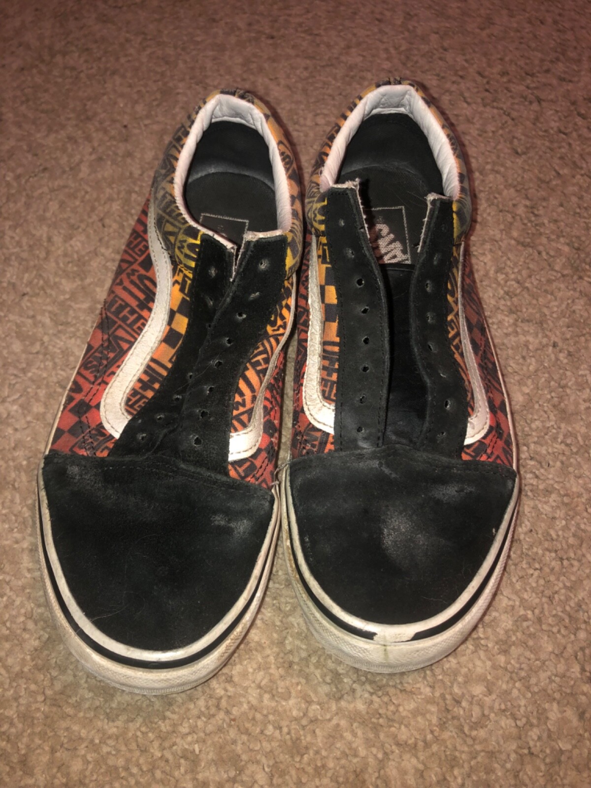 SAOLA Scarpe da skate Vans uomo 6 5 donna 8 camoscio e tela fuori muro scritta arancione