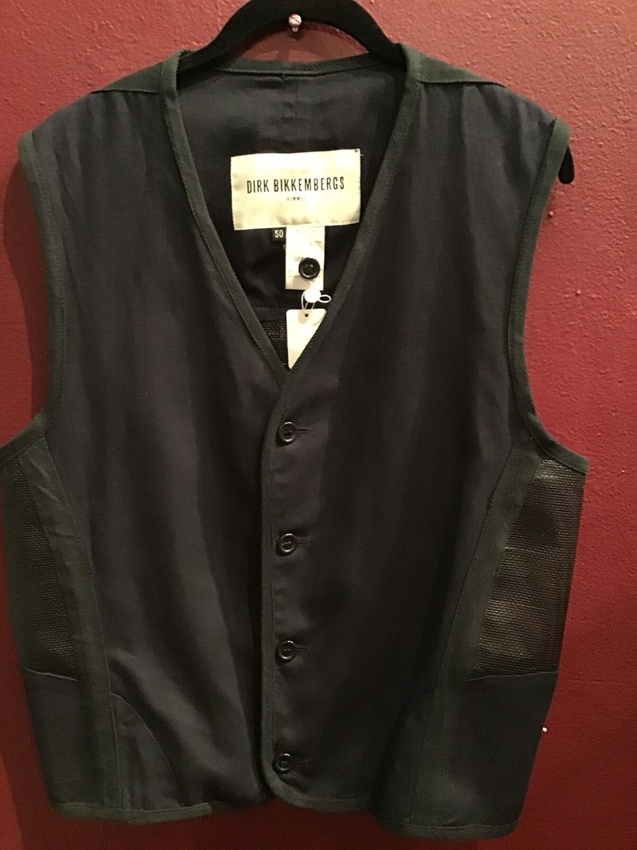 トップス 90s Dirk Bikkembergs Leather Vest Vintage 90s Dirk Bikkembergs Men Vest Navy Black Mesh Sides Rare