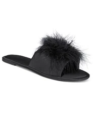 INC International Concepts Women’s Satin Pom Slide Boxed Slippers, Deep Black...