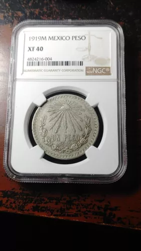 1919 M Mexico Silver Un Peso NGC XF40 Original Key Date                     4513