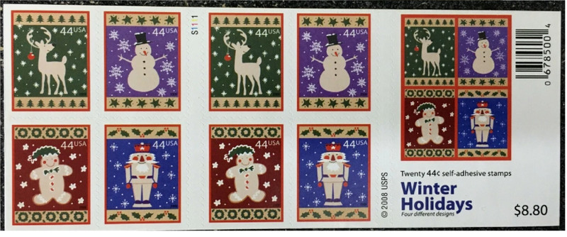 A 2009 USA #4425-4428b 44c Winter Holidays - Booklet of 20  MNH christmas