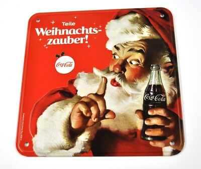 Coca-Cola Coke Santa mit Flasche Motiv 16 x 16 cm Blechschild Blech Metal Schild