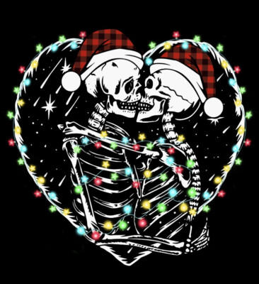Skeletons Sticker 2'' Heart Santa Hat Christmas Snow Holiday Lights Jolly Cute