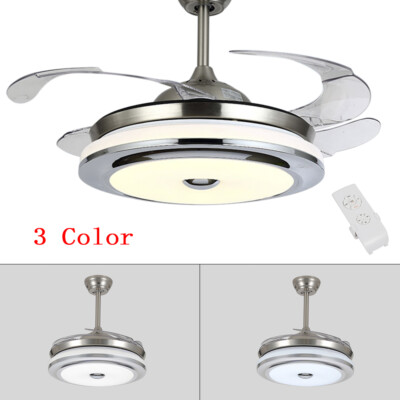 42 36 Retractable Ceiling Fan Light 3 Color Lamp Dimmable Led