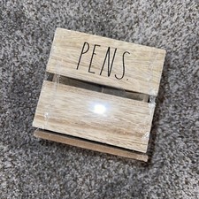 Rae Dunn PENS and PENCILS Square Swivel Wooden Holder 4.5" x 4.5 Brown