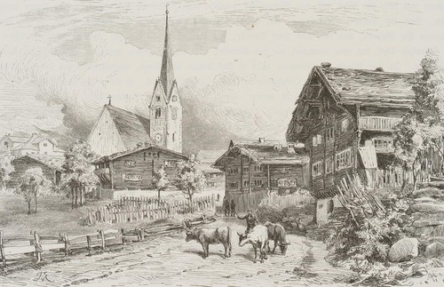 Meierhof in Obersaxen, Schweiz, Holzstich Romantik 1800-1849 Unbekannt (19.Jhd) - Bild 3 von 4