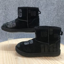 UGG Winter Snow Boots Youth 6 Mini Scatter Graphic Black Suede Sherpa 1134952K
