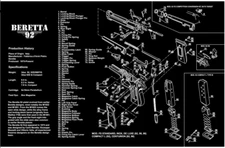 Gun Cleaning Rubber Gunsmith Mat with Beretta 92 92SF Pistol Diagram 11"x17"