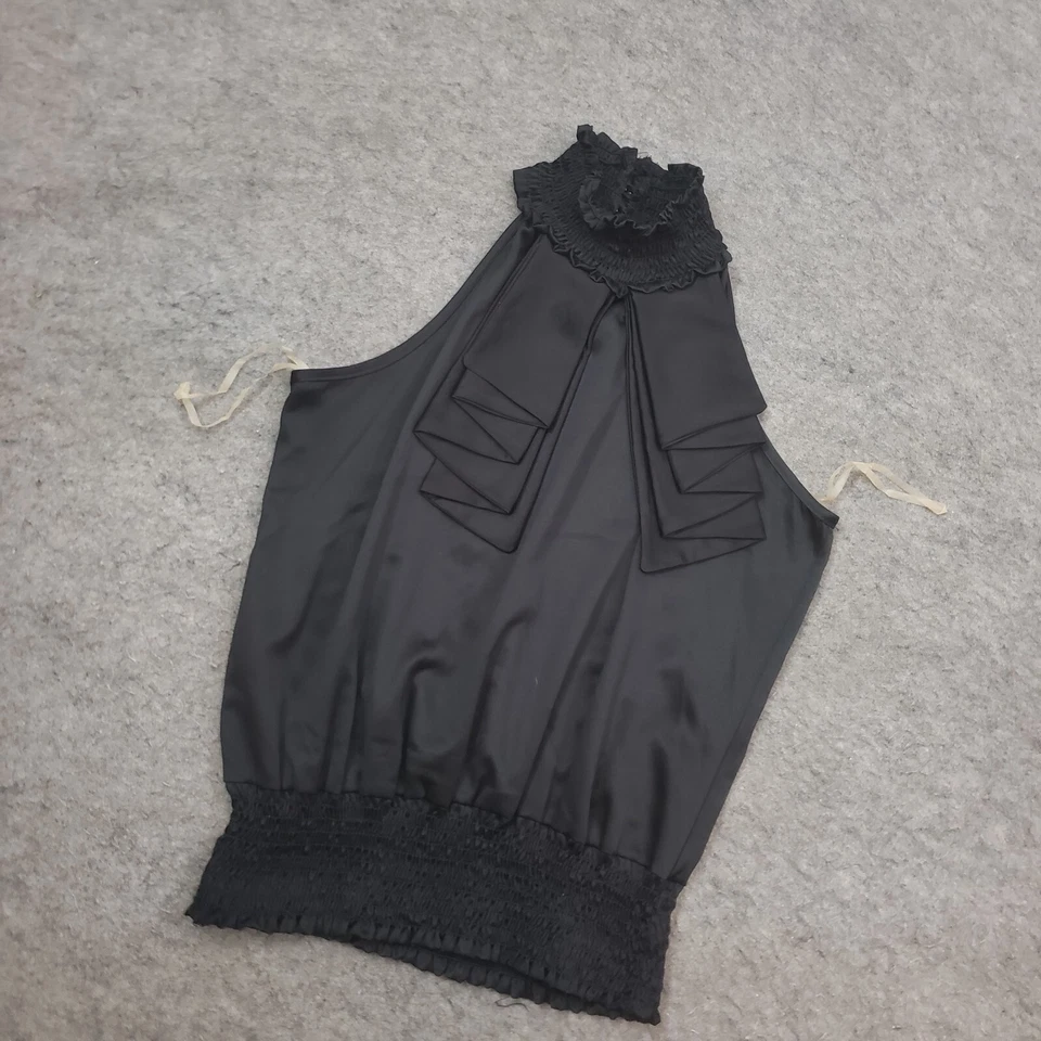 Camisa de alta costura Romeo Juliet para mujer mediana negra sin mangas con volantes informal damas Foto 2 de 4