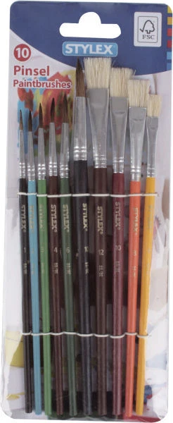 STYLEX Pinselset 10 tlg Schulmalpinse Pinsel 6 Haar- und 4 Borstenpinsel 35065A