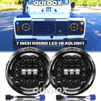 Pair 7'' inch Round LED Headlight High/Lo Beam Kit For Land Rover Defender 90 110