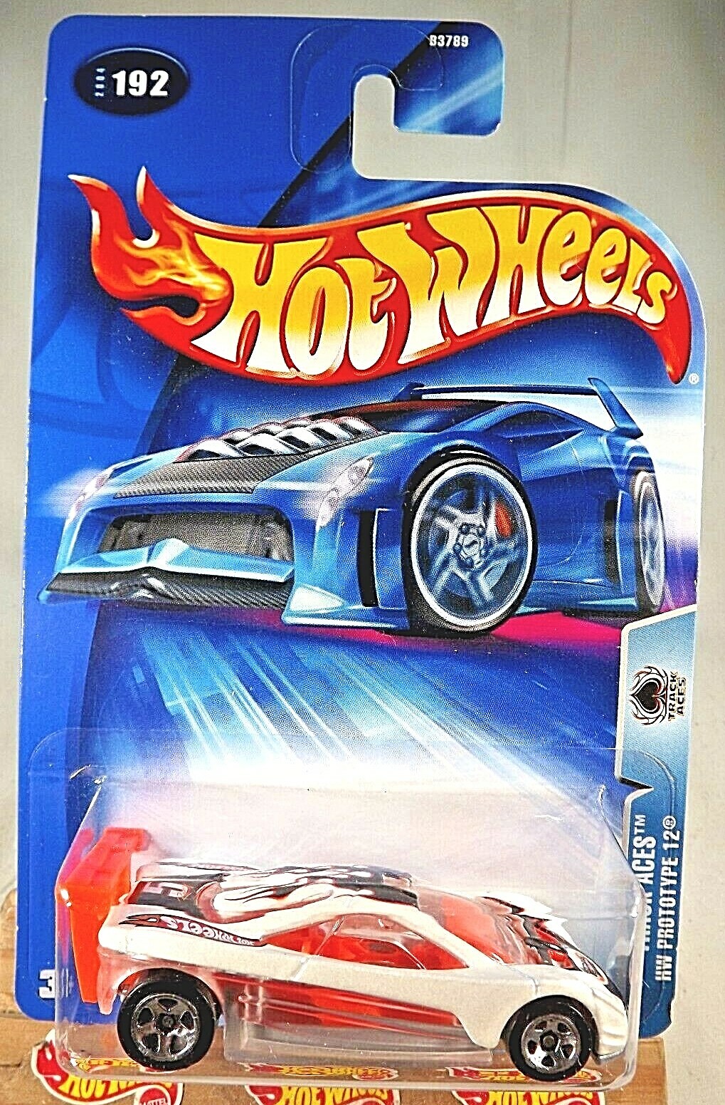 2004 Hot Wheels #192 Track Aces HW PROTOTYPE 12 White w/Chrome 5 Spoke Wheels