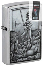 Zippo 48371 Medieval Wonman Warrior Street Chrome Lighter + FLINT PACK