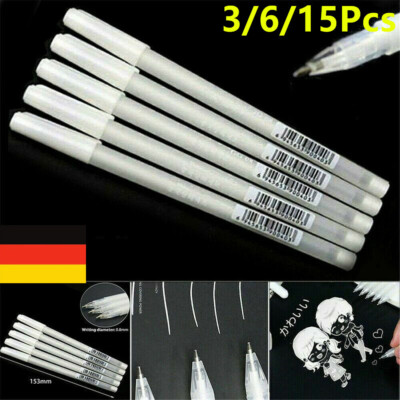 3-15Stk Weiß Gel Ink Markierungsstift Zeichnung Kunst Fine Tip Sketching Malerei